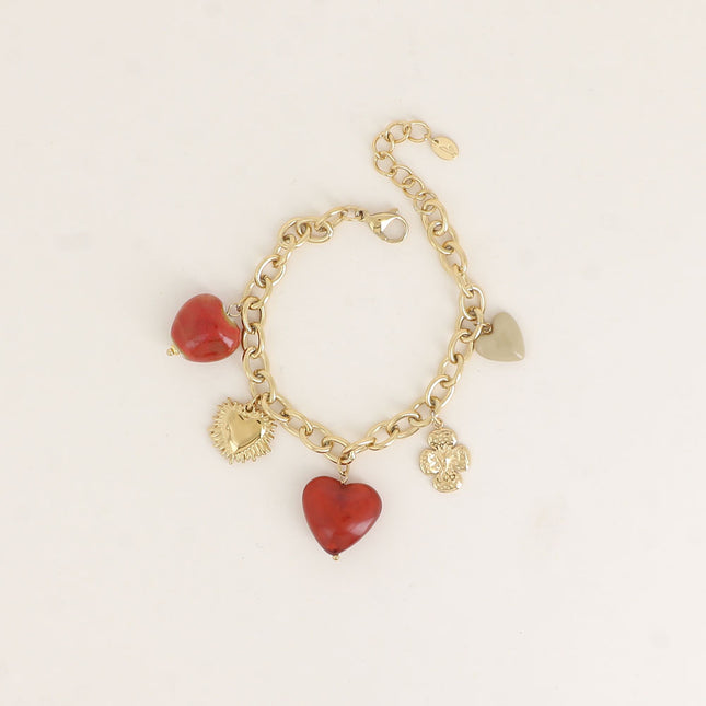 Bracelet - resin hearts, enamelled ceramic
