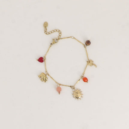 Bracelet - éléphant, palmier, soleil, pierres naturelles