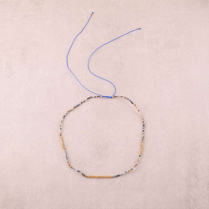 Collier - sur fil, fermoir coulissant, perles carrées en acier inoxydable et pierres naturelles