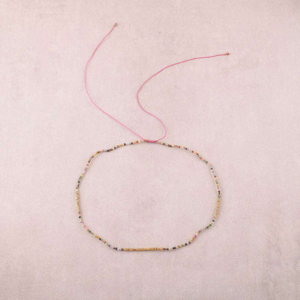 Collier - sur fil, fermoir coulissant, perles carrées en acier inoxydable et pierres naturelles