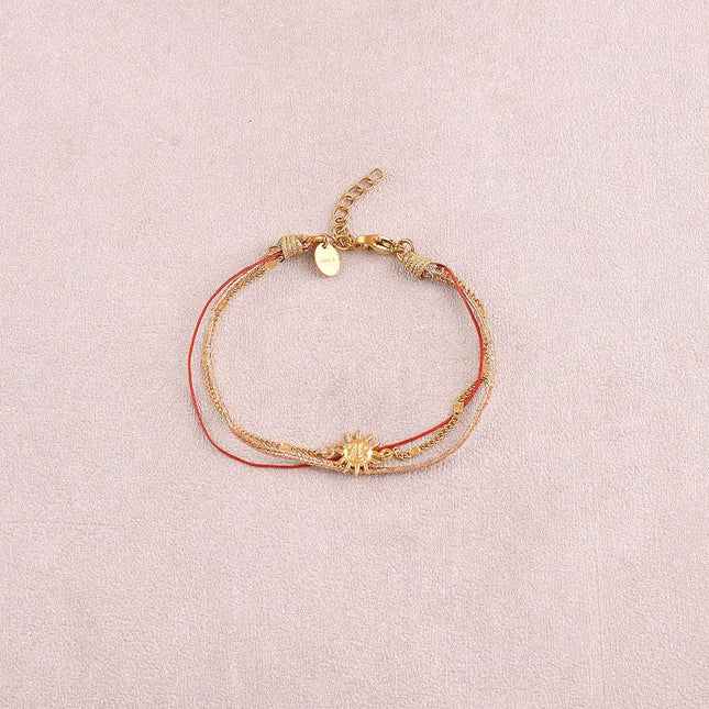 Bracelet - 3 rangs, 2 cordons, pendentif soleil