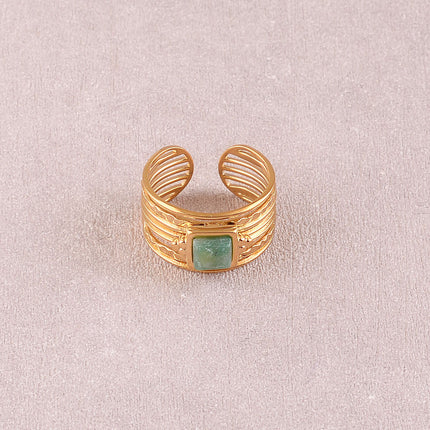 Bague - anneau large et pierre naturelle carrée