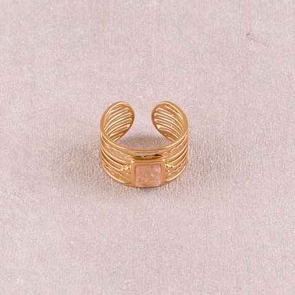Bague - anneau large et pierre naturelle carrée