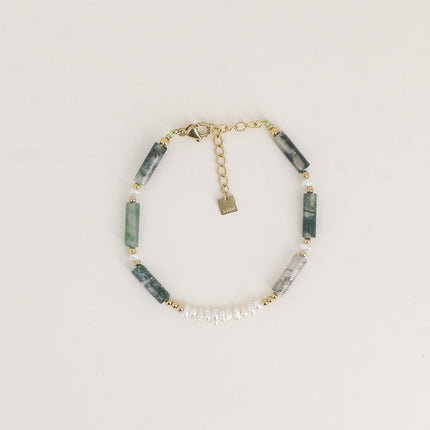 Bracelet Philomène - sur câble, petites perles d'eau douce et cylindres en pierre naturelle