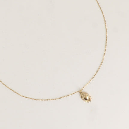 Necklace - oval pendant with heart and striated line pattern