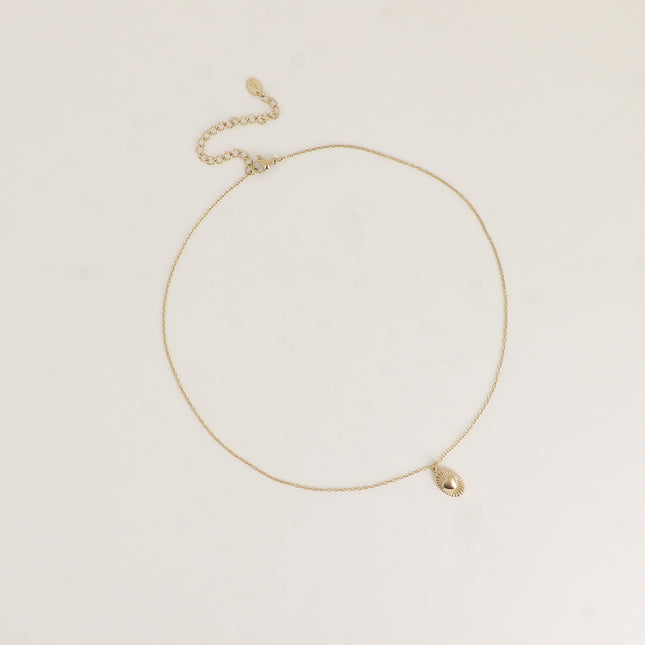 Necklace - oval pendant with heart and striated line pattern