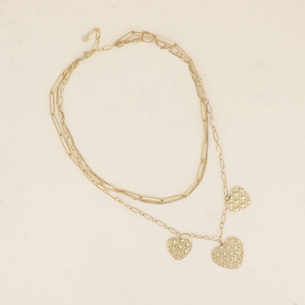 Collier - 3 rangs et 3 pendentifs coeurs