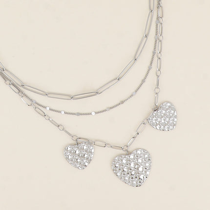 Collier - 3 rangs et 3 pendentifs coeurs