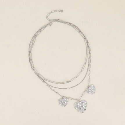 Collier - 3 rangs et 3 pendentifs coeurs
