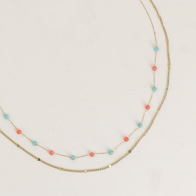Collier 2 rangs - pierres naturelles et maille forçat alternée pincée