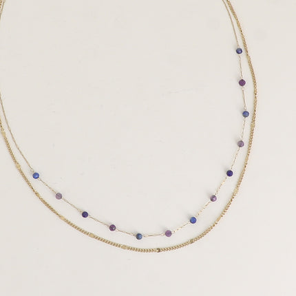Collier 2 rangs - pierres naturelles et maille forçat alternée pincée