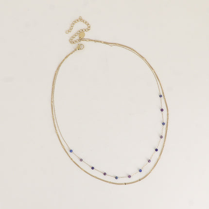 Collier 2 rangs - pierres naturelles et maille forçat alternée pincée