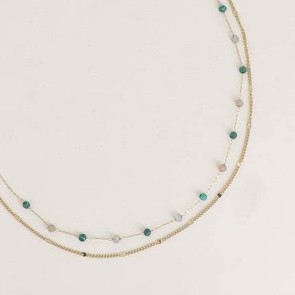 Collier 2 rangs - pierres naturelles et maille forçat alternée pincée