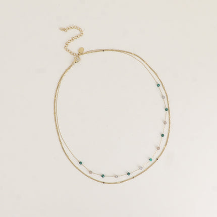 Collier 2 rangs - pierres naturelles et maille forçat alternée pincée