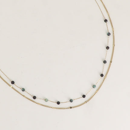 Collier 2 rangs - pierres naturelles et maille forçat alternée pincée
