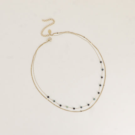 Collier 2 rangs - pierres naturelles et maille forçat alternée pincée