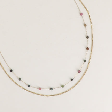 Collier 2 rangs - pierres naturelles et maille forçat alternée pincée