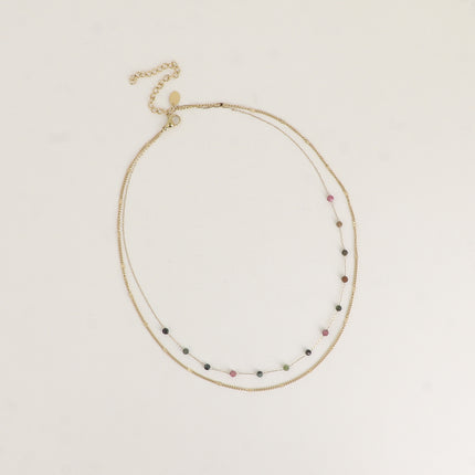 Collier 2 rangs - pierres naturelles et maille forçat alternée pincée