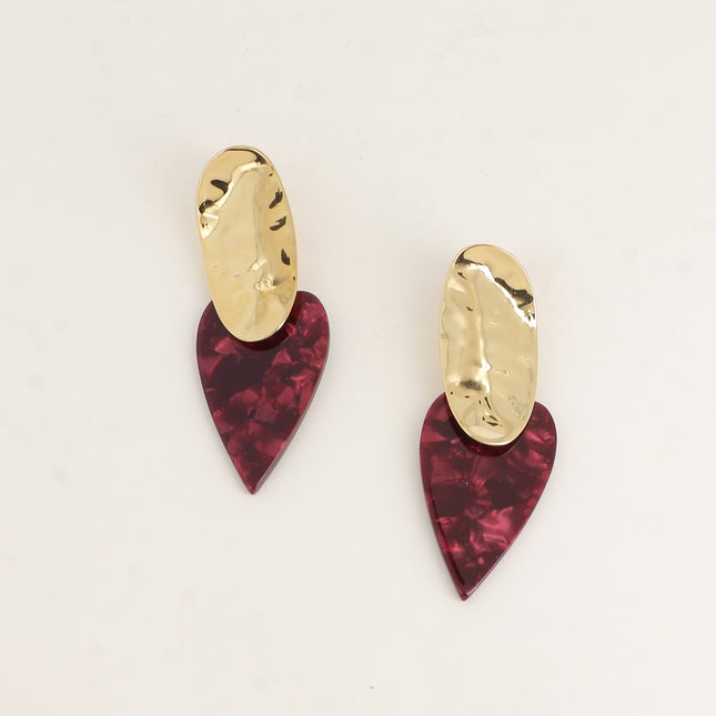 Dangle earrings - hammered oval piece and resin heart
