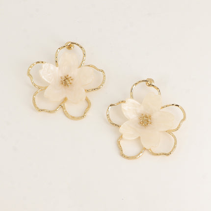 Boucles puces Velia - fleur ajourée et fleur en résine
