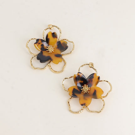 Boucles puces Velia - fleur ajourée et fleur en résine