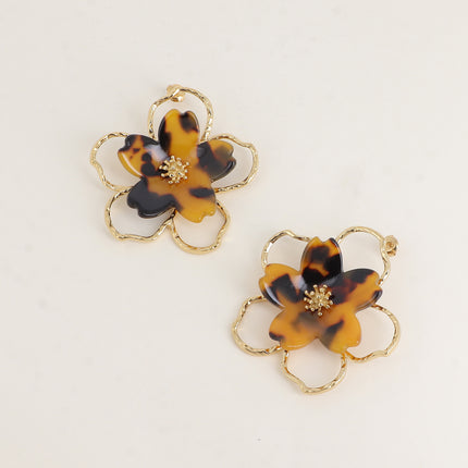 Boucles puces Velia - fleur ajourée et fleur en résine