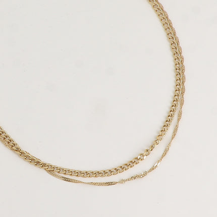 Collier - 2 rangs, maille torsadée et gourmette