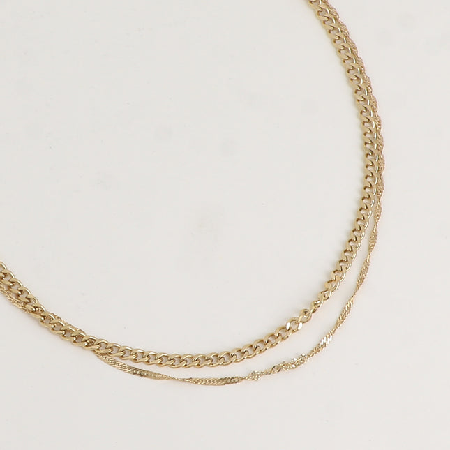 Collier - 2 rangs, maille torsadée et gourmette