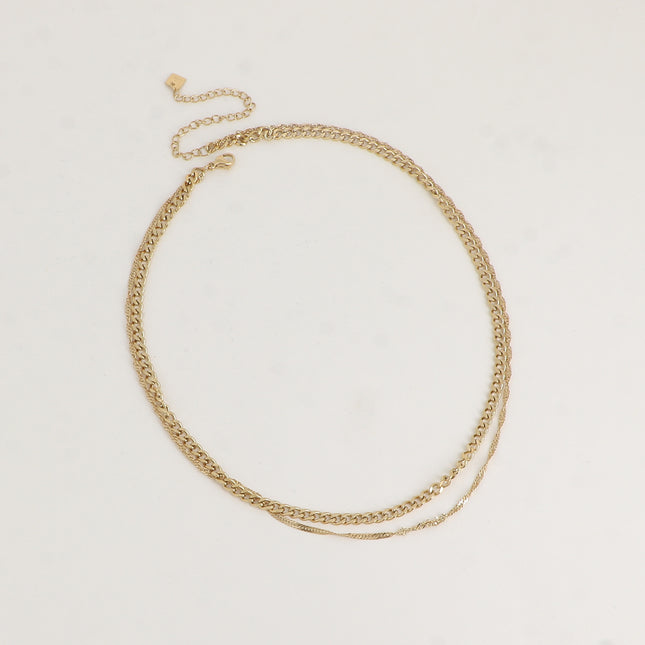 Collier - 2 rangs, maille torsadée et gourmette