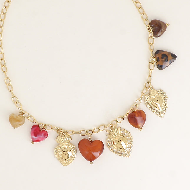 Collier - breloques coeurs de toutes compositions (résine, léopard)