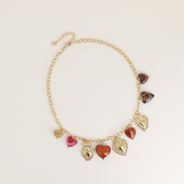 Collier - breloques coeurs de toutes compositions (résine, léopard)