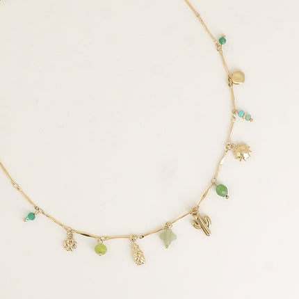 Collier - pendentifs (pierres naturelles, ananas, trèfle, cactus, soleil)