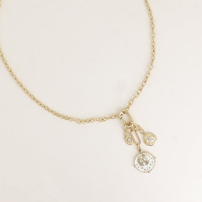Collier - anneau mousqueton et 3 pendentifs oeil