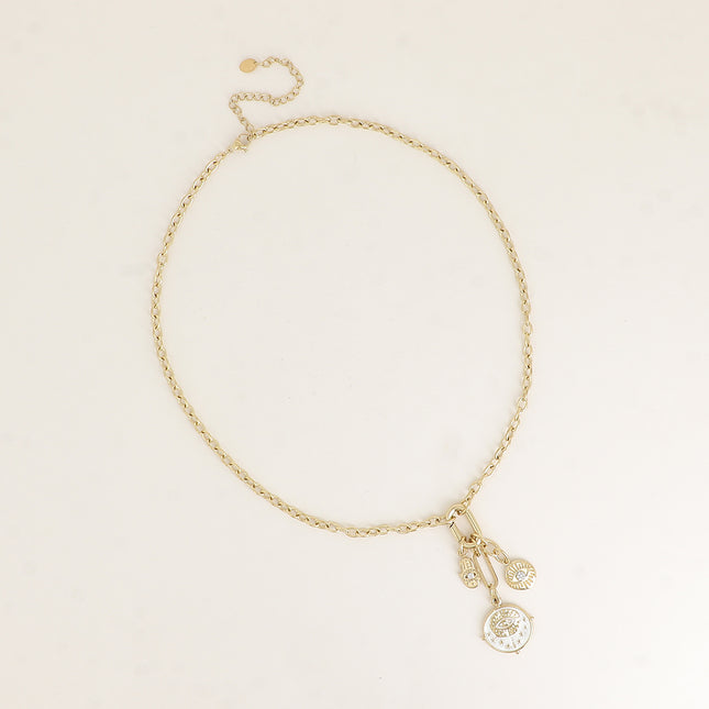 Collier - anneau mousqueton et 3 pendentifs oeil