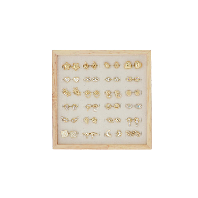 Kit de 24 paires de boucles puces - doré blanc - prix moyen de 4,60€/pr - présentoir offert