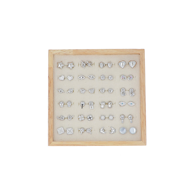 Kit de 24 paires de boucles puces - doré blanc - prix moyen de 4,60€/pr - présentoir offert