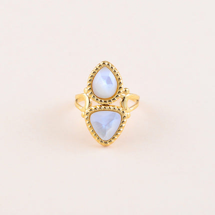 Bague - 2 pierres naturelles, goutte et triangle