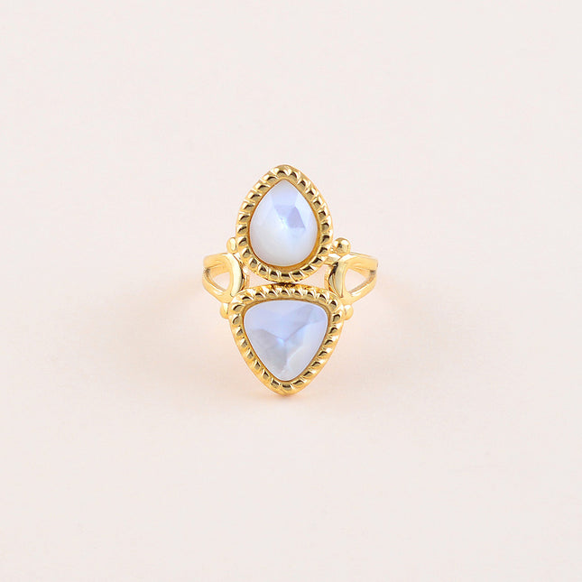 Bague - 2 pierres naturelles, goutte et triangle