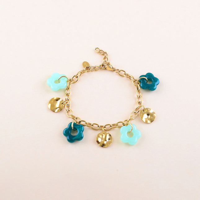 Bracelet - fleurs en résine et pastilles martelées