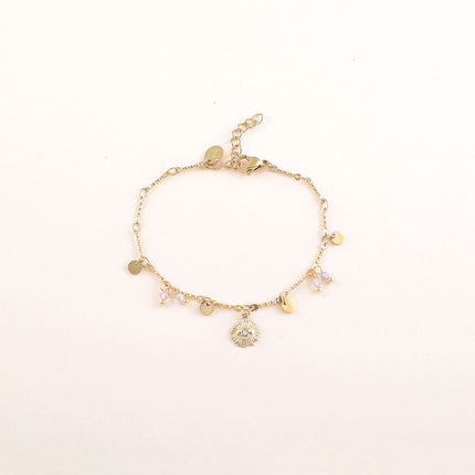 Bracelet - pastilles rondes, pierres naturelles et pendentif oeil