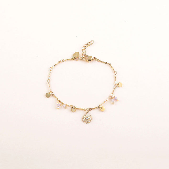 Bracelet - pastilles rondes, pierres naturelles et pendentif oeil