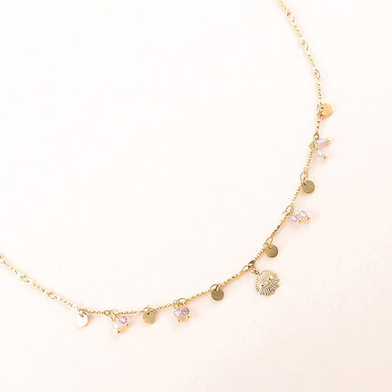 Collier - pastilles rondes, pierres naturelles et pendentif oeil