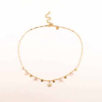 Collier - pastilles rondes, pierres naturelles et pendentif oeil