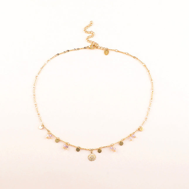 Collier - pastilles rondes, pierres naturelles et pendentif oeil