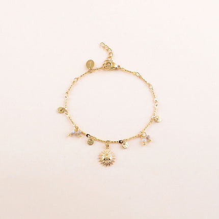 Bracelet - pastilles rondes martelées, pierres naturelles et pendentif soleil