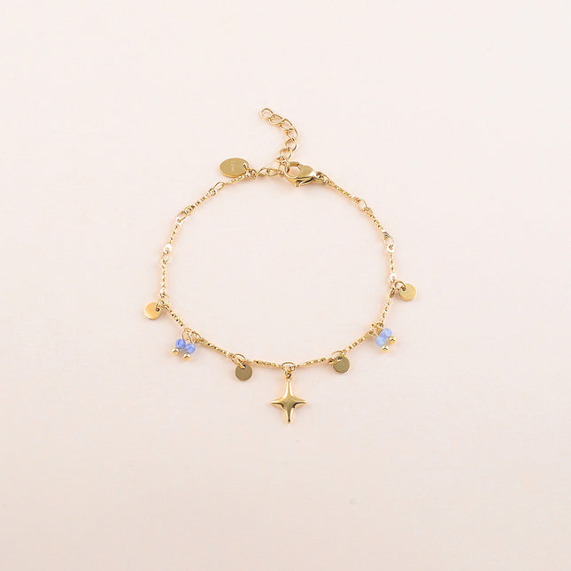 Bracelet - pastilles rondes martelées, pierres naturelles et pendentif étoile du Nord