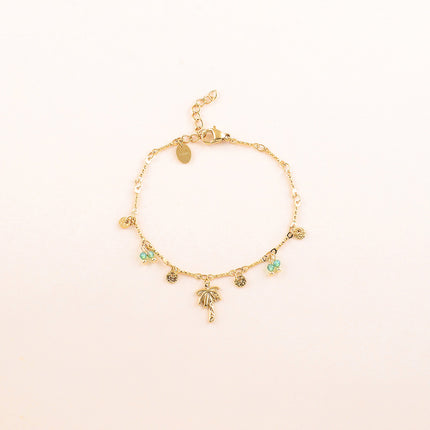 Bracelet - pastilles rondes martelées, pierres naturelles et pendentif palmier