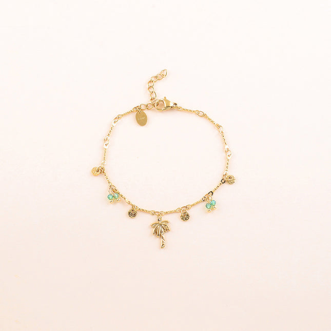 Bracelet - pastilles rondes martelées, pierres naturelles et pendentif palmier