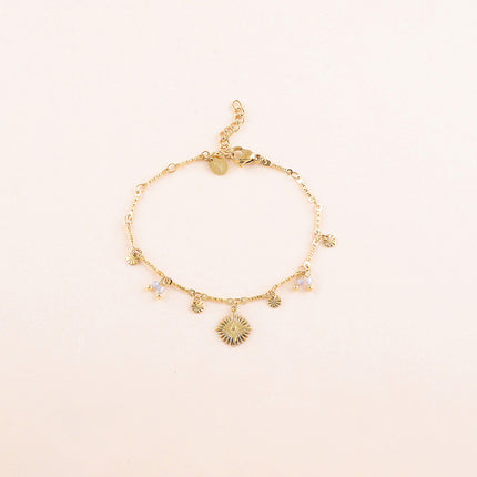Bracelet - pastilles rondes martelées, pierres naturelles et pendentif soleil losange