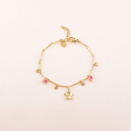 Bracelet - pastilles rondes martelées, pierres naturelles et pendentif fleur